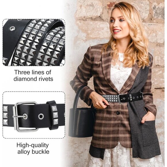 4 Piece Faux Leather Studded Rivet Grommet Belt Set Punk Goth Accessories main image 6
